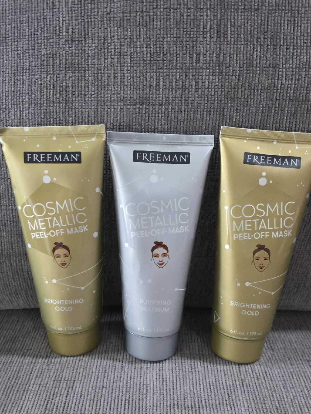 Freeman Cosmic Metallic Peel-Off Mask Trio -2 Gold & 1 Platinum,‎ New, 6oz. Each